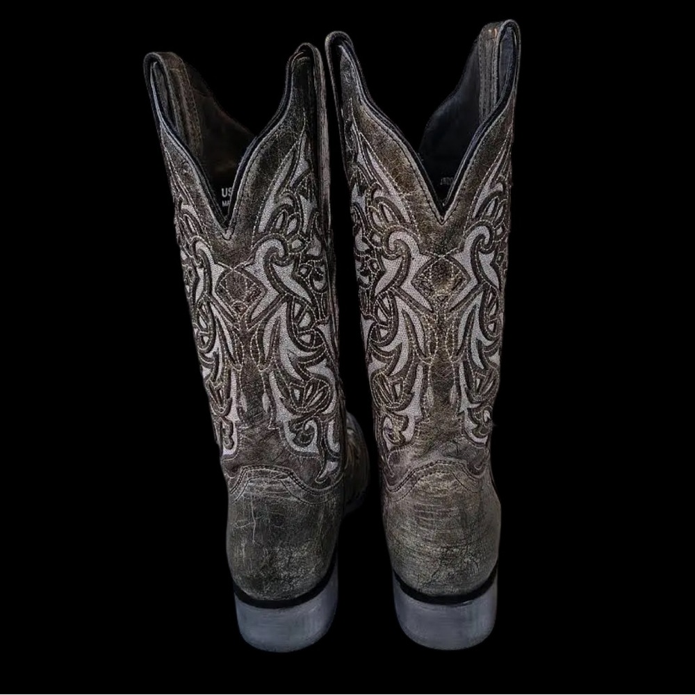 J.B. Dillon Intricate Western Cowboy Boots gray with silver inlay